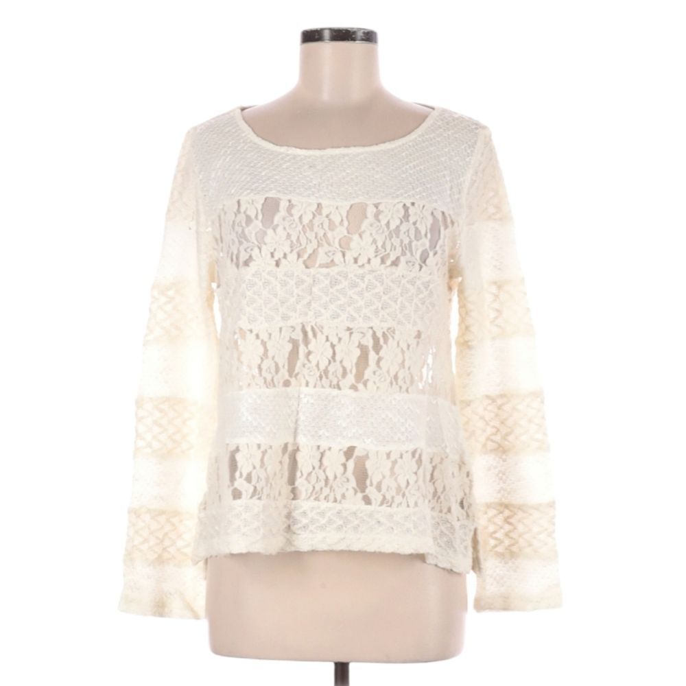Anthropologie Meadow Rue Top Size M Cream Lace Sheer Cottagecore Coquette Boho